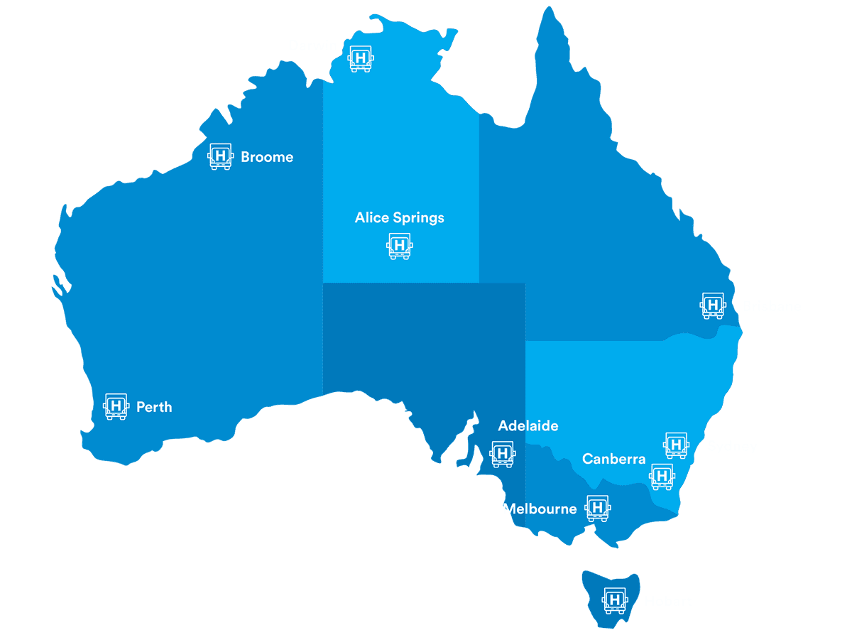 Map of Australia with Holloway locations