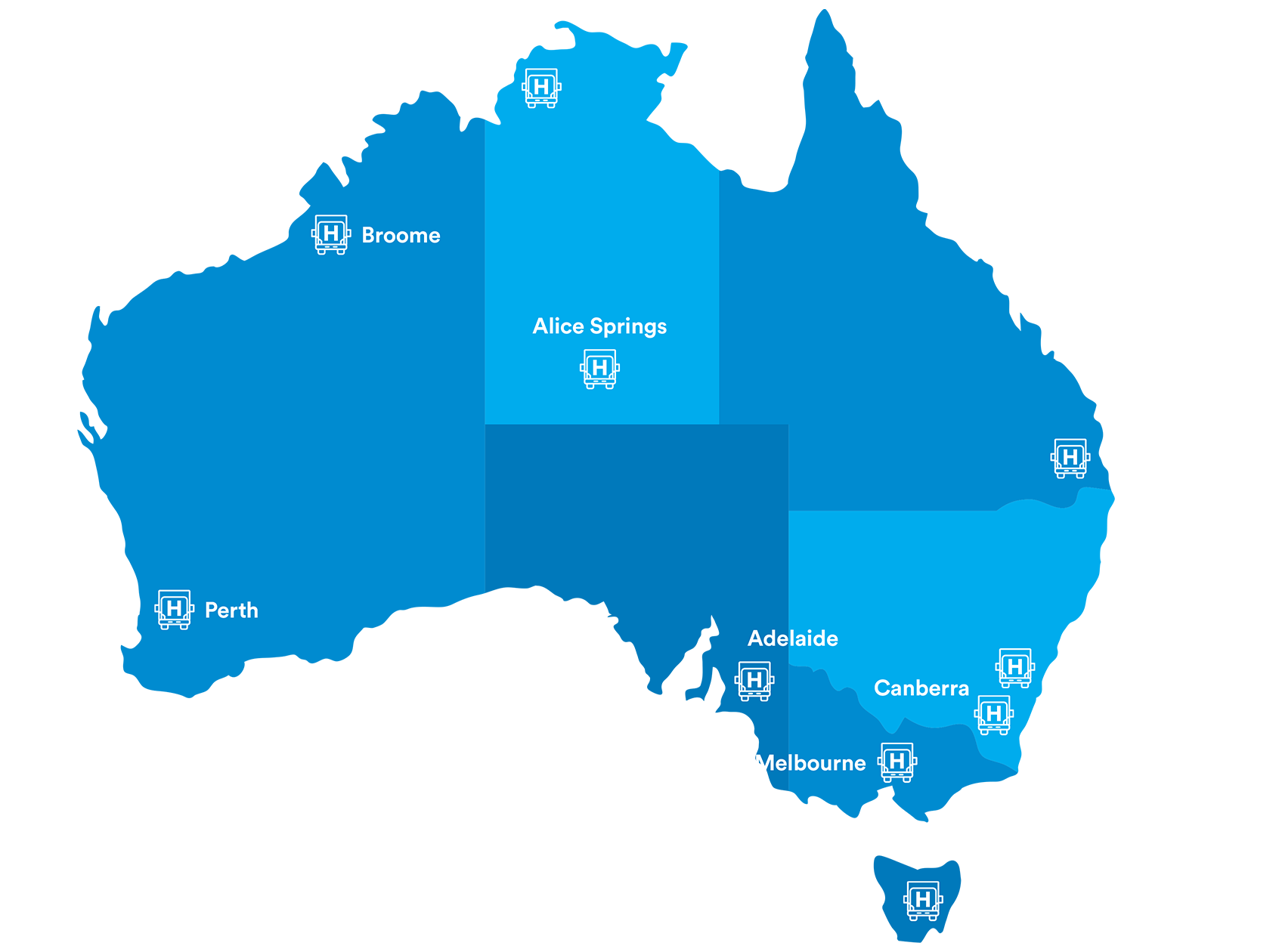 Map of Australia with Holloway locations