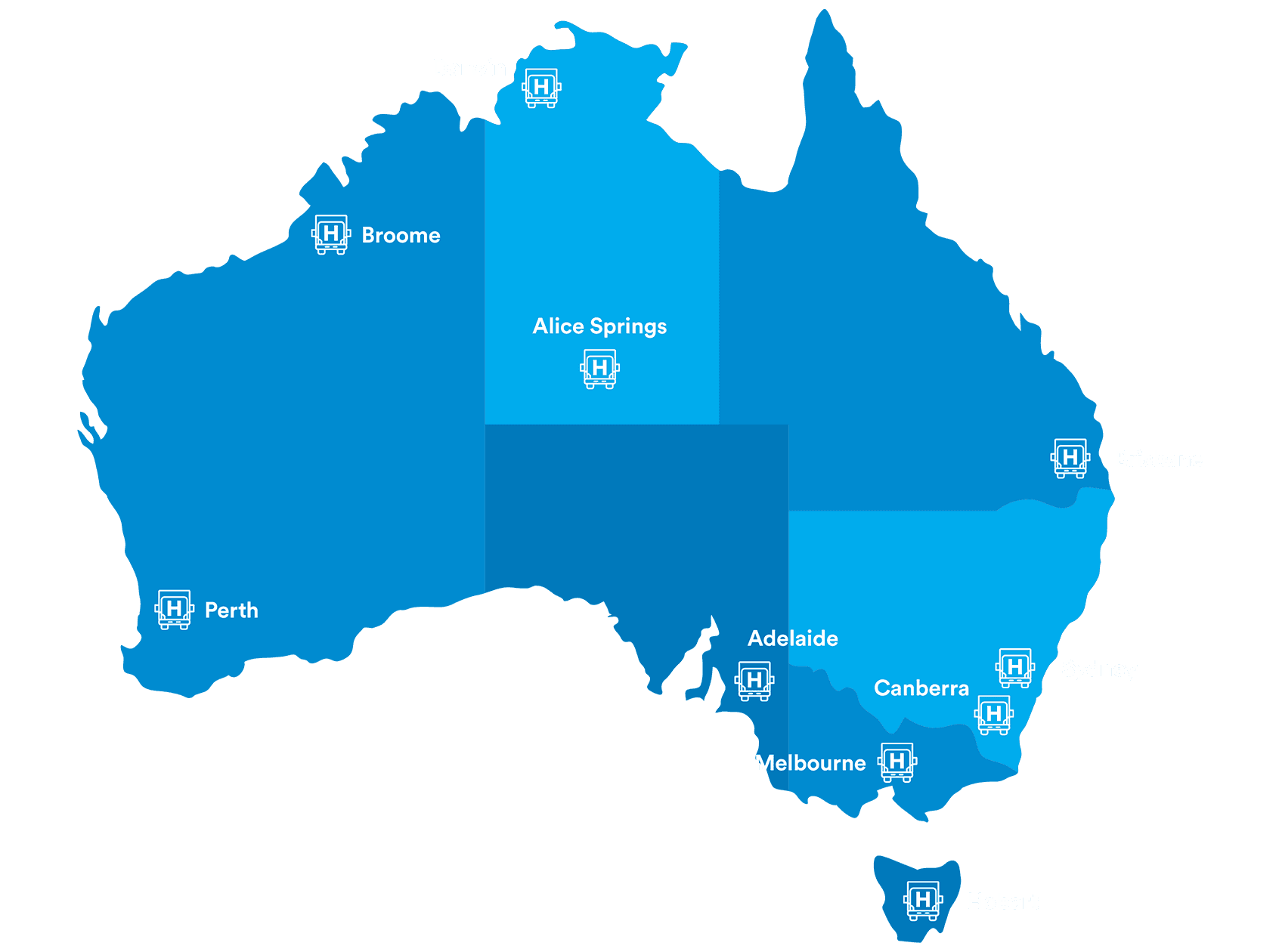 Map of Australia with Holloway locations