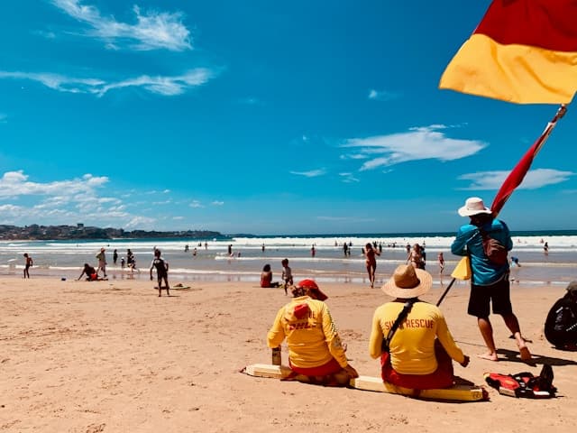 Beach with lifeguards