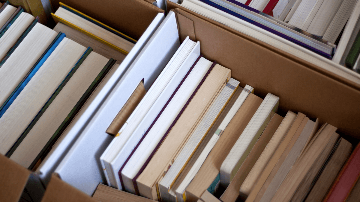 books packed in boxes for moving