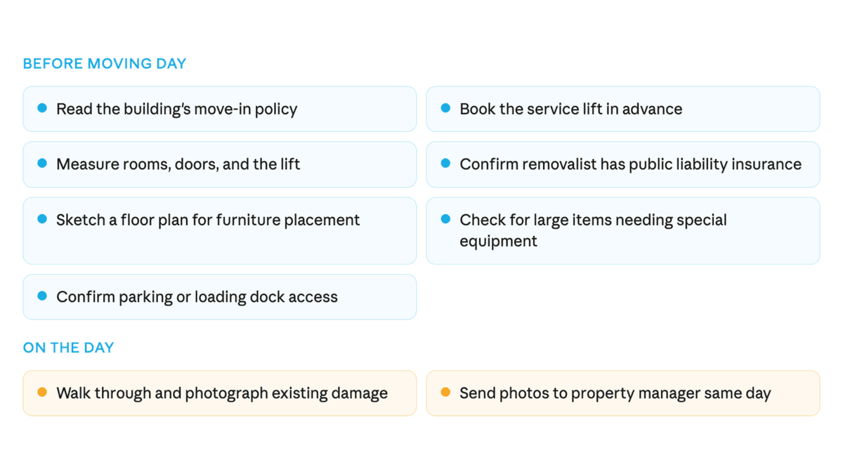 Moving day checklist of what to do before and on moving day