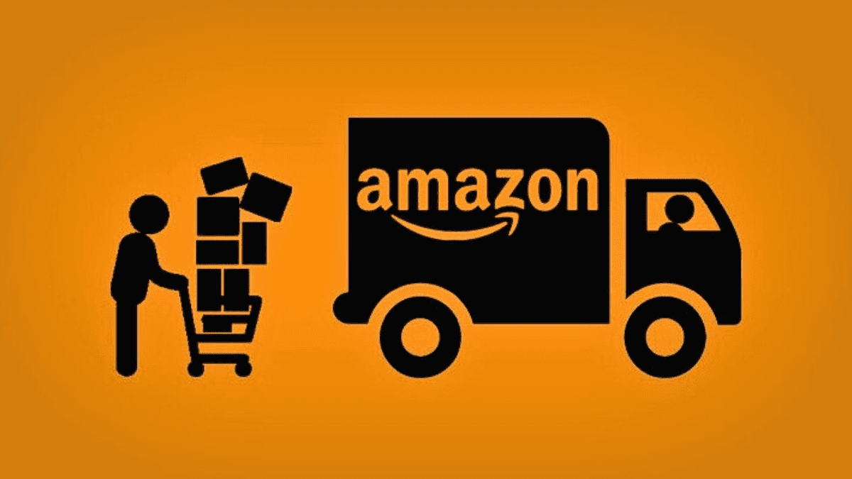 Person loading boxes next to an Amazon delivery truck