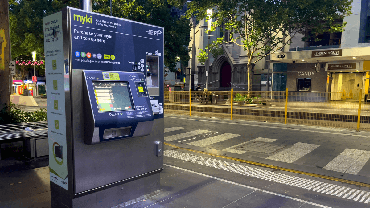 myki card top up machine in Melbourne's CBD Swanston Street