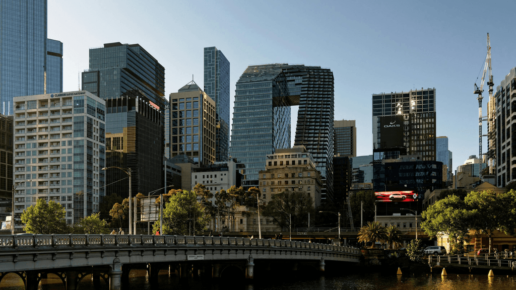 Melbourne CBD skyscrapers and Princes Bridge across the Yarra River