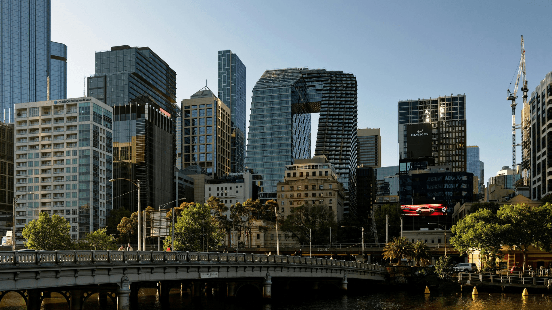 Melbourne CBD skyscrapers and Princes Bridge across the Yarra River