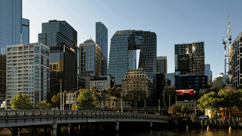 Melbourne CBD skyscrapers and Princes Bridge across the Yarra River