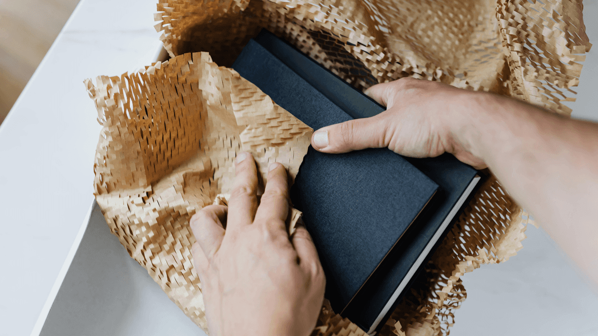 book being wrapped for moving