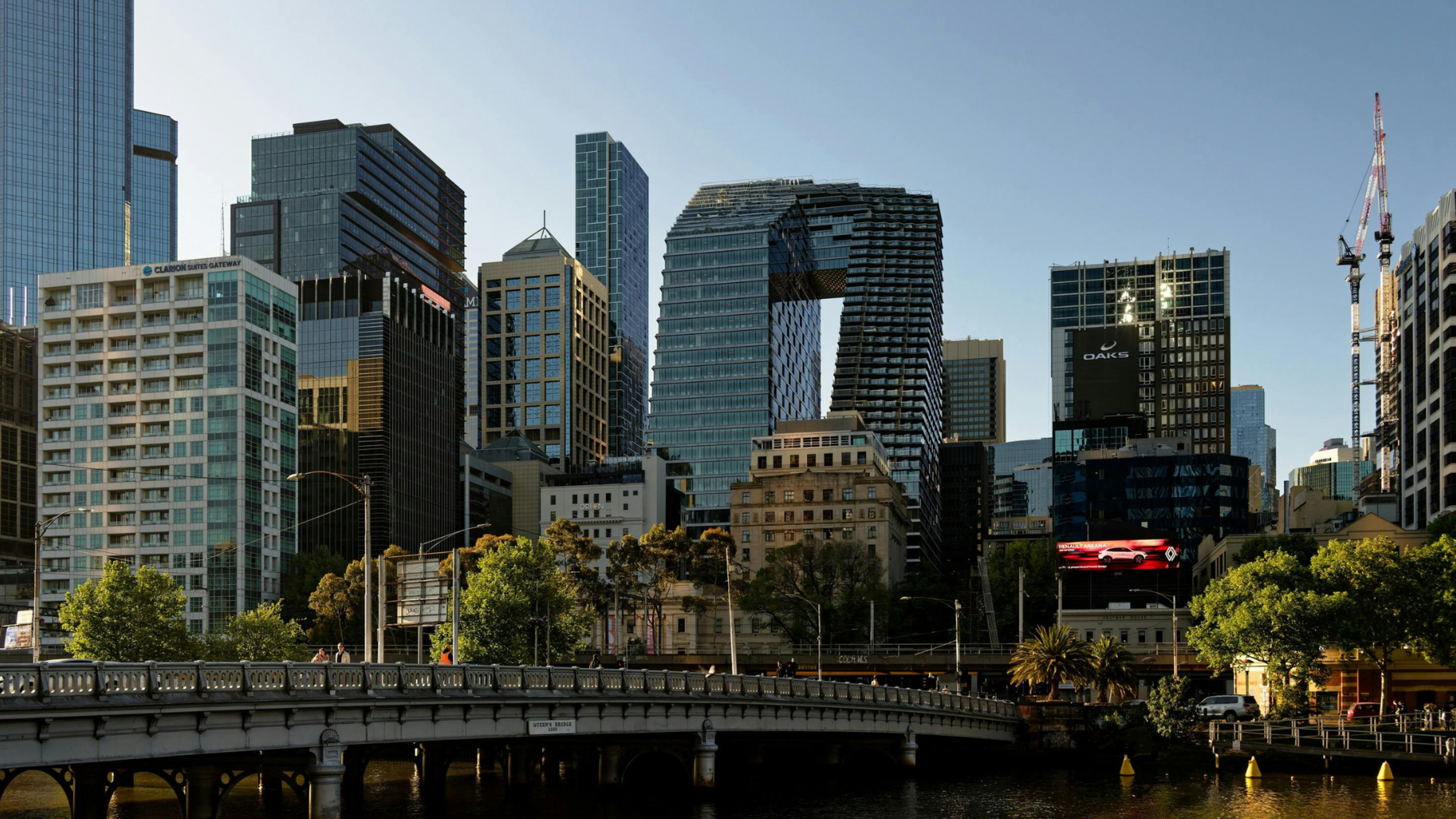 Melbourne CBD skyscrapers and Princes Bridge across the Yarra River